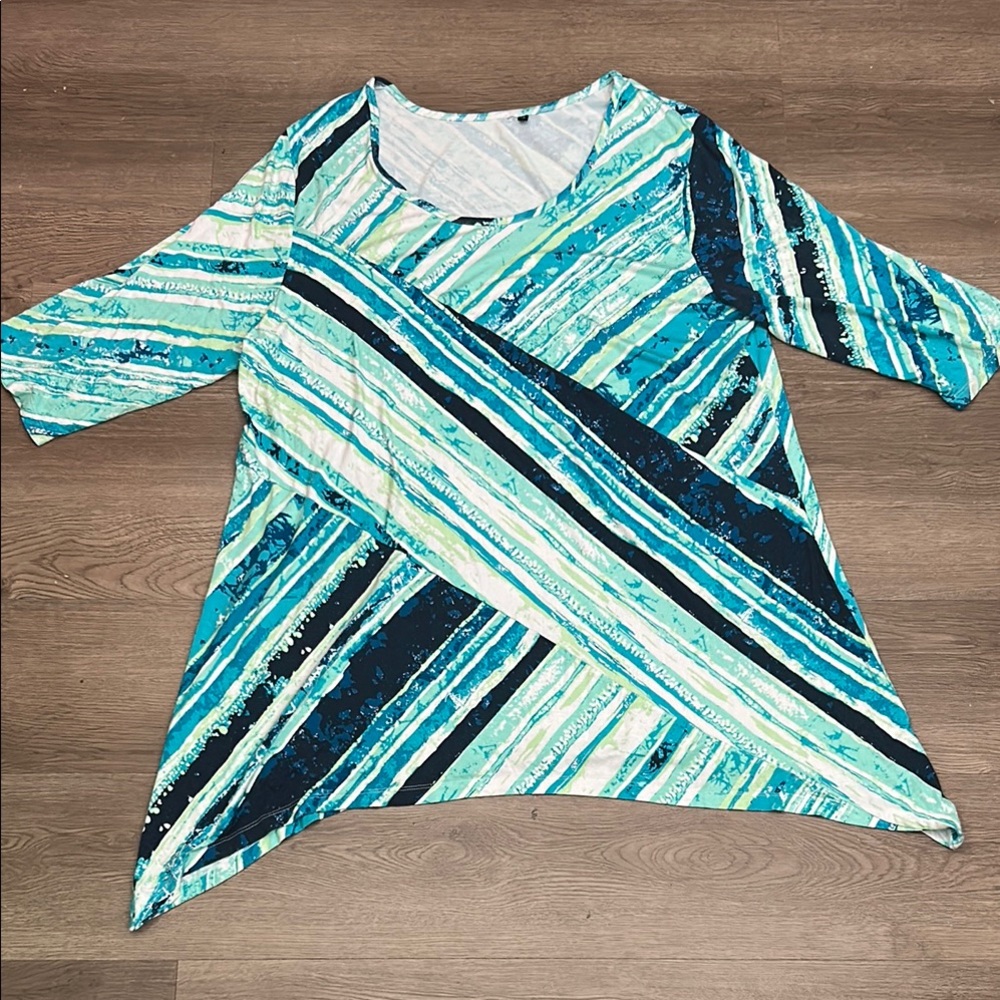 Colorful Striped Blue and Green Tunic Top